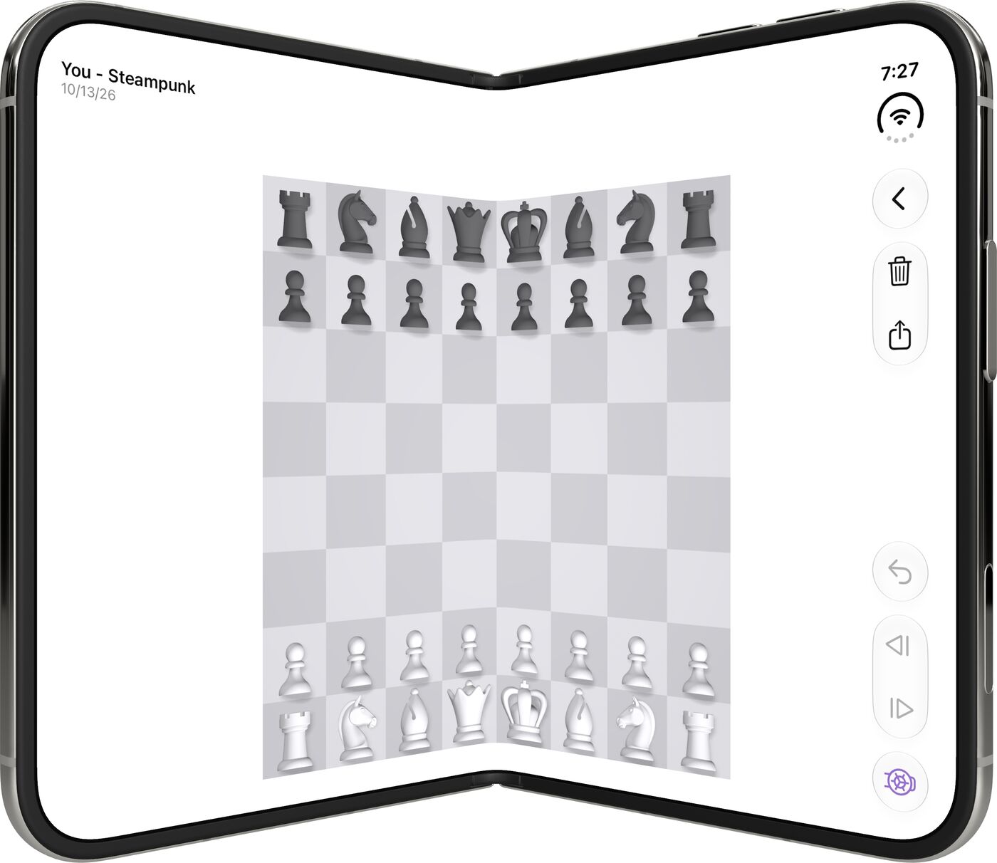 iPhone Duo in book pose with the chess board centered on the fold